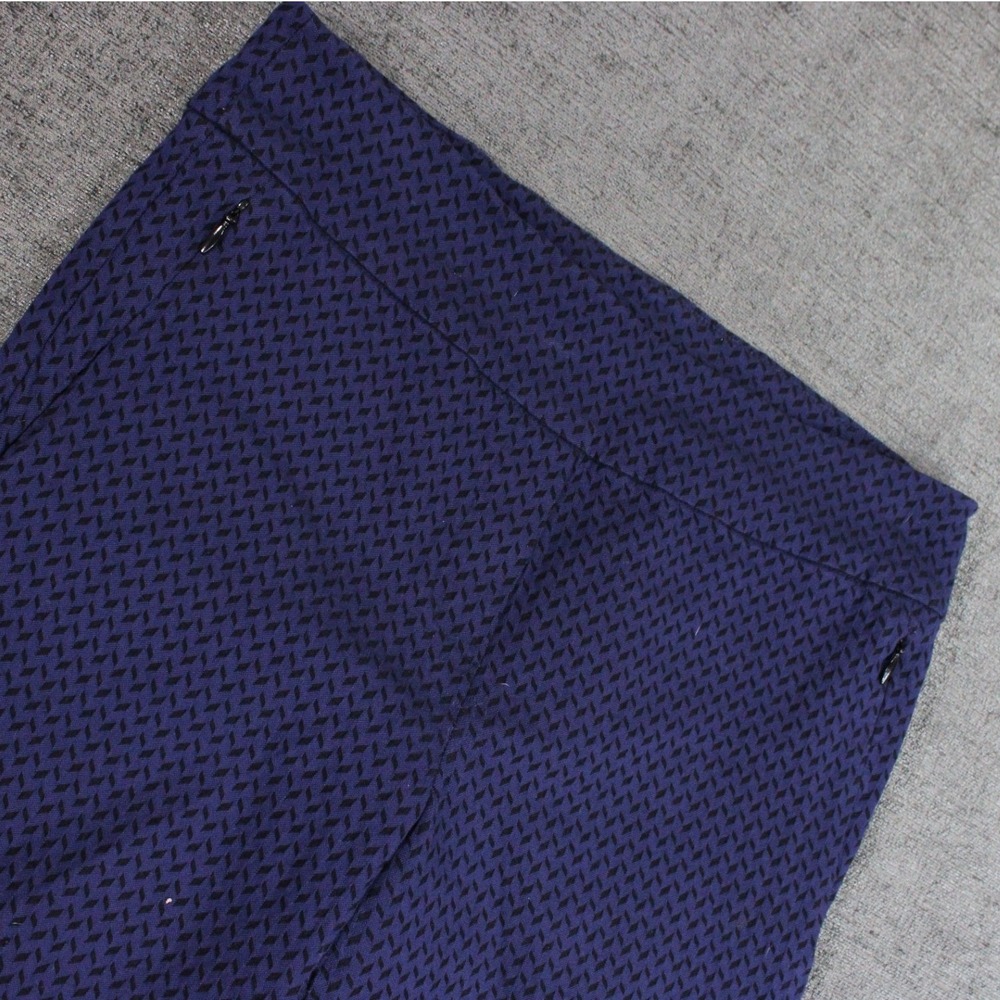 Margaret M Slimming Pant Navy Blue Black Geometric Jacquard Pull On Trousers M